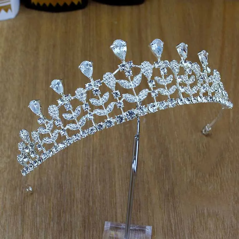 Серебряный кристалл лист принцесса диадема Стразы свадебная диадема цветок невесты корона для женщин повязки на голову Пышные свадебные украшения для волос - Окраска металла: zircon tiara