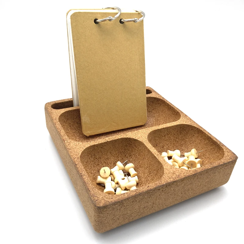 4 Blocks Cork Wood Phellem Pen Holder Clips Holder Phone Stand Card