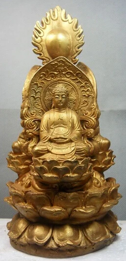 

JP S0524 10" Religion Blessing Bronze Gilt Shakyamuni Kwan-yin Ksitigarbha Buddha Statue (B0328)