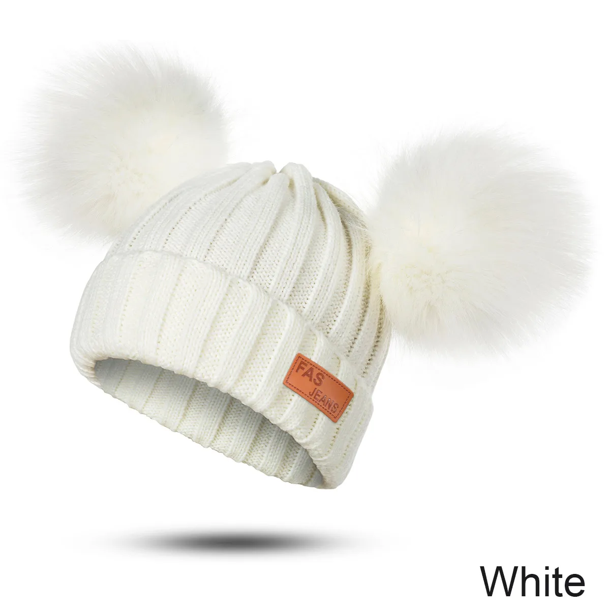 New Pompom Newborn Baby Winter Hats Kids Girls Boys Warm Knit Hat Furry Balls Pompom Solid Warm Cute Lovely Beanie Cap Gifts - Цвет: white