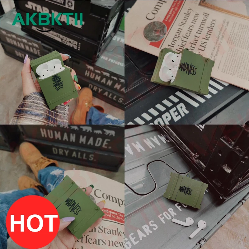 

AKBKTII For AirPods Case Silicone Cute Earphone Case For Airpods Headphone Case for Apple Air pods Cover Earpods Ring Strap