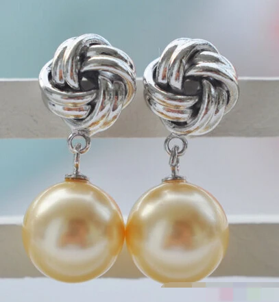 

hot sell new - free shipping 00153 round golden south sea shell pearl dangle earring