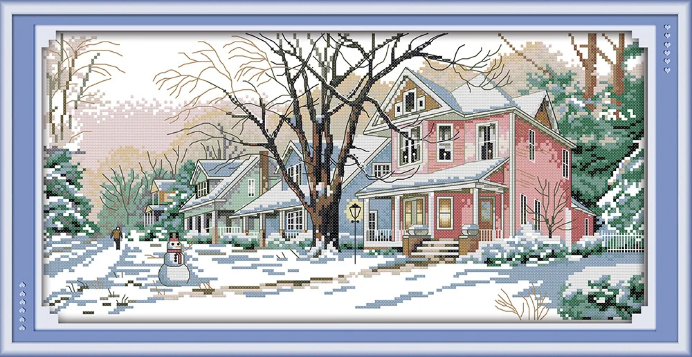 

Beautiful Winter street Printed Canvas DMC Counted Chinese Cross Stitch Kits printed Cross-stitch set Embroidery Needlework