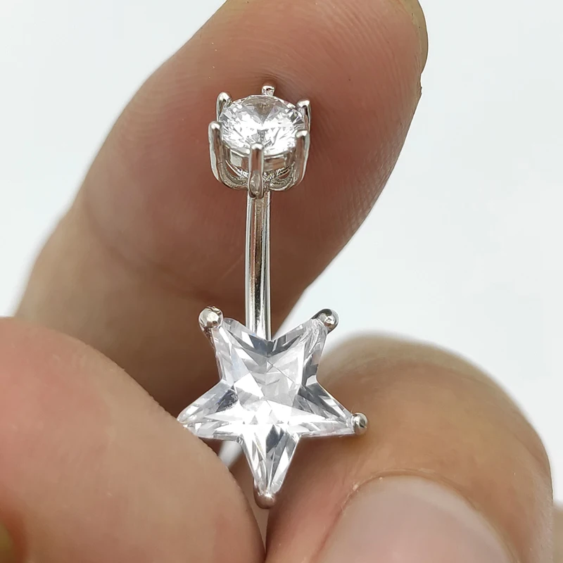 

925 sterling silver belly ring Star cubic zircon navel piercing jewelry With Gift Box