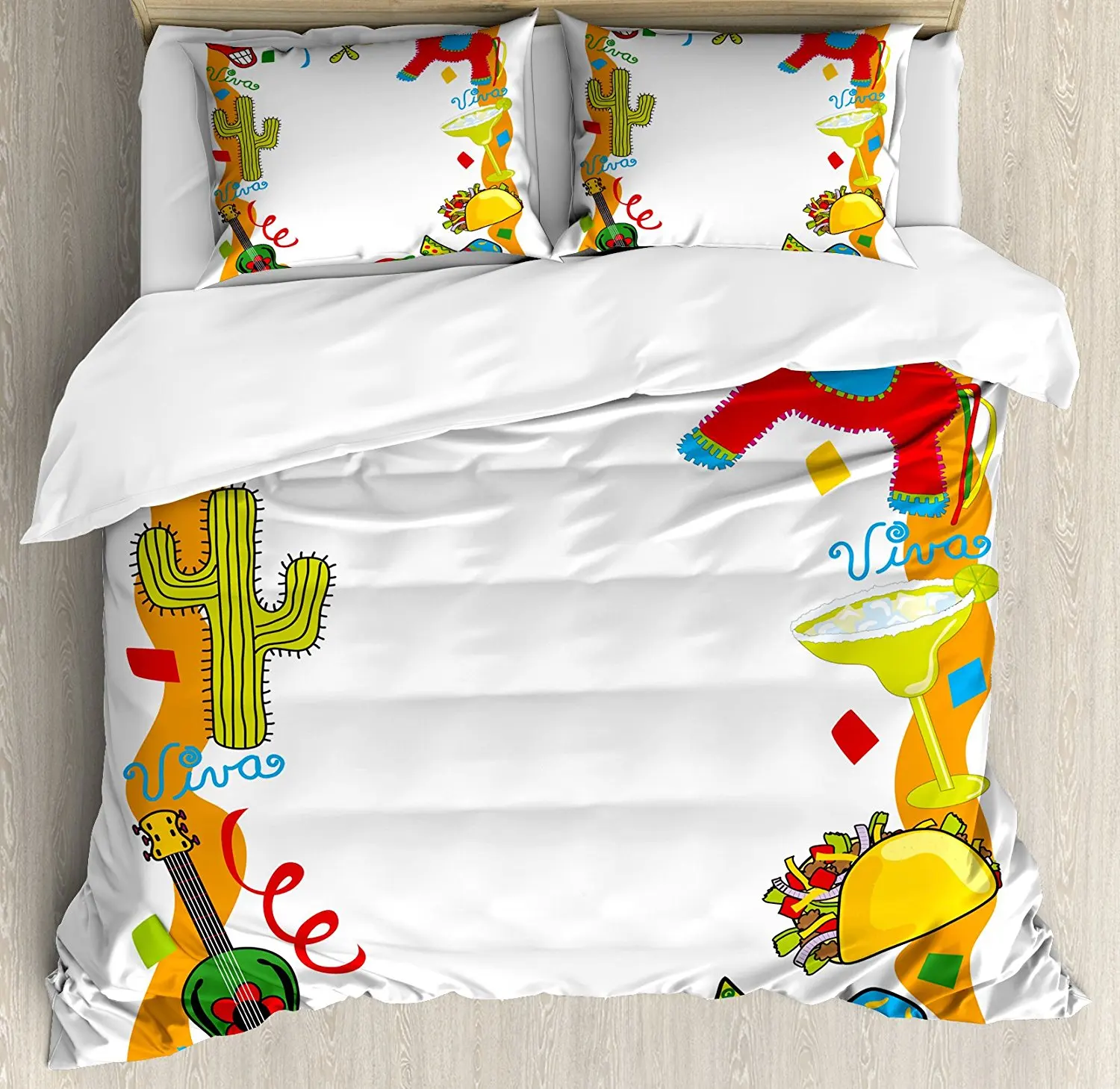 Fiesta Duvet Cover Set Cartoon Drawing Style Mexican Pinata Taco