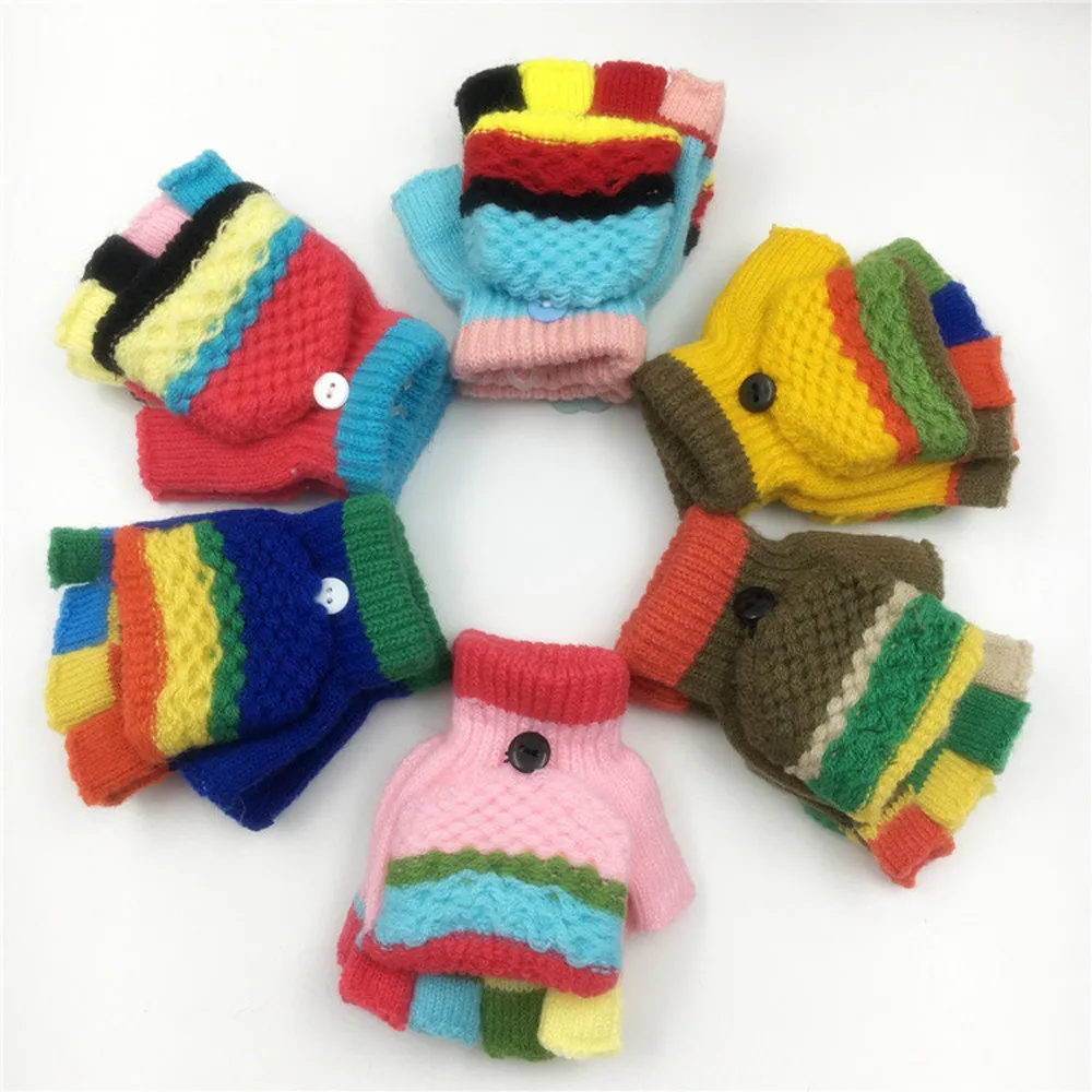 Новая модная одежда для малышей милые Сгущает Лоскутная Горячие Девочки Мальчики зима теплая перчатки Y111530