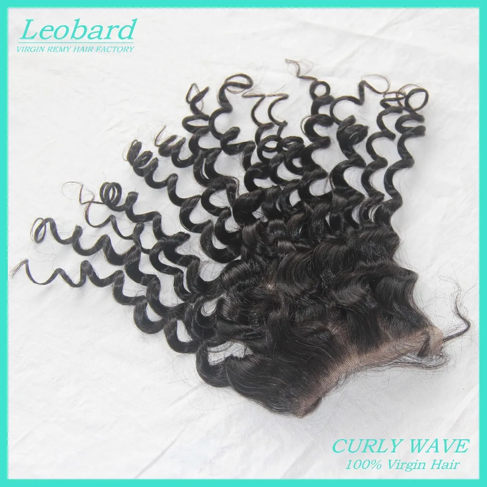 Brazilian virgin hair lace closure curly wave remy 1Pce free style Bleached knots parted natural color |