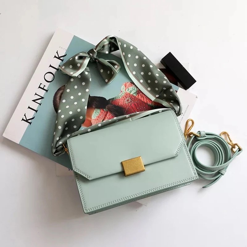 

IMIDO New 100% leather handbag European style simple single shoulder scarf diagonal leather small square bag