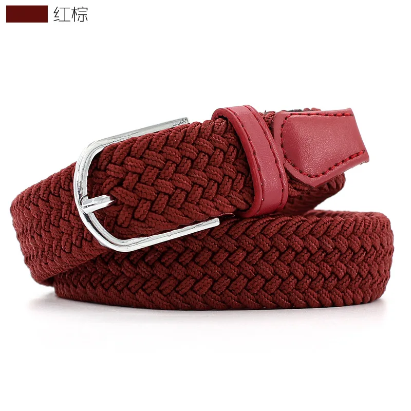 Fashion men Women Woven casual Stretch Belt Elastic Belts For Jeans knitted Pin Buckle belts men Modeling cinturon harajuku - Цвет: style 2-red rown
