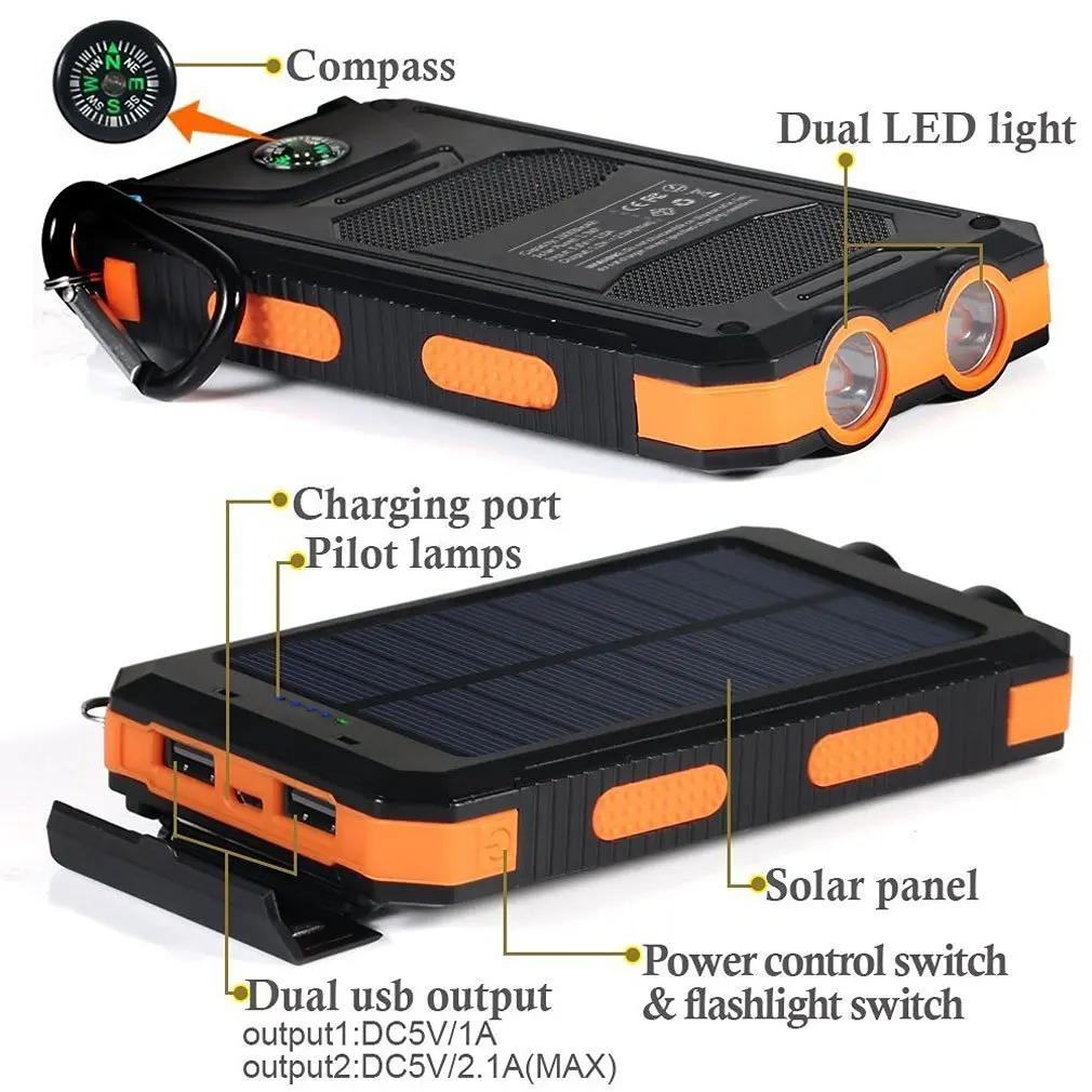 AKASO Solar 20000mah F5S для всех телефонов зарядное устройство аккумулятор портативный