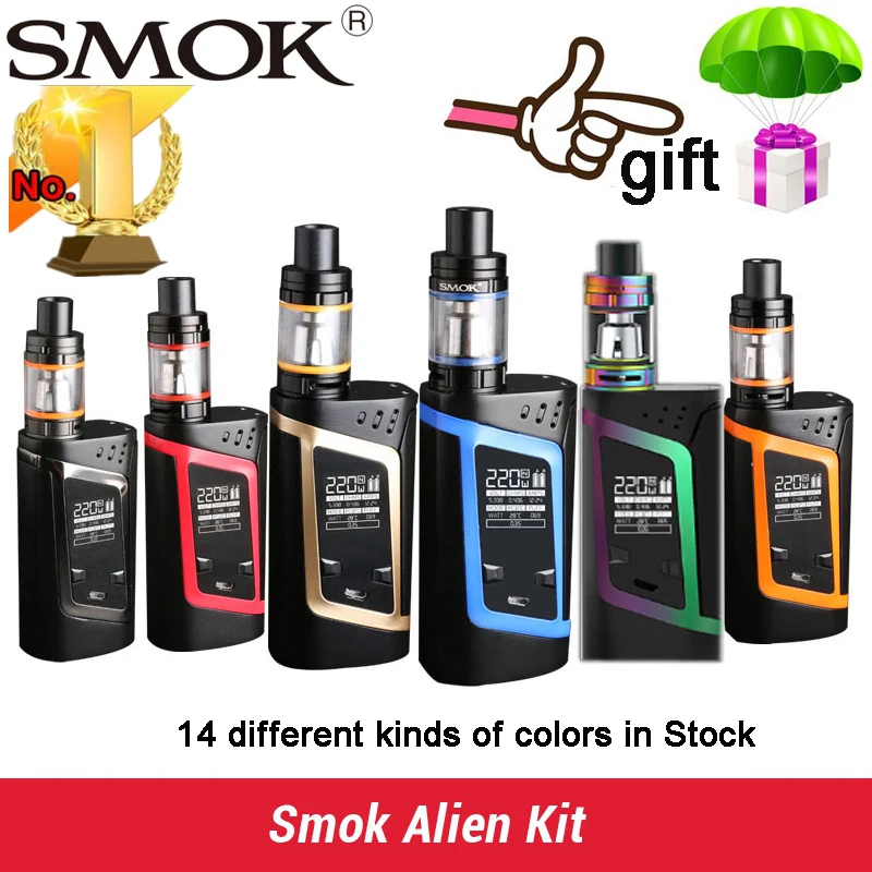 100 Original Smok Alien Kit Alien 220W Box Mod With 3ml TFV8 Baby Tank Electronic Cigarette