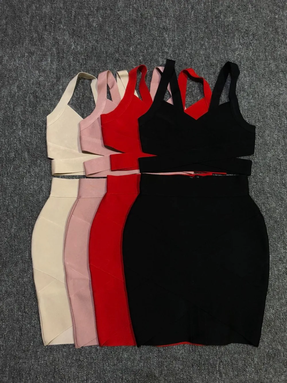 

2018 summer women dress wholesale red black white nude dusty pink bandage two piece dress party dress Dress + suit