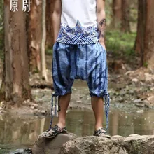 Лето г. для мужчин печати 7 брюки для девочек низкие штаны коллапс Брюки личности широкие диагональные брюки для певицы для сцены костюмы