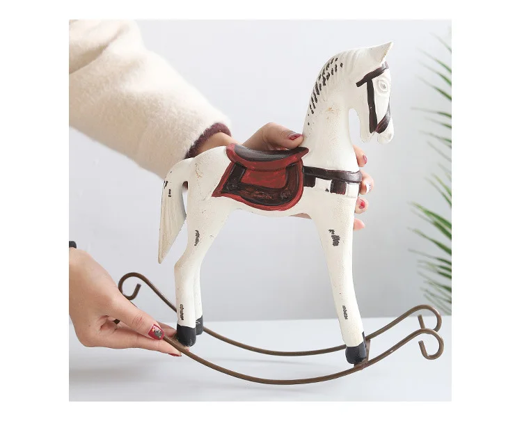 Винтажный стиль, деревянная лошадка-качалка, украшение для животных, резьба по дереву, ремесло, белые фигурки лошадей, домашний декор, детский подарок, Троян