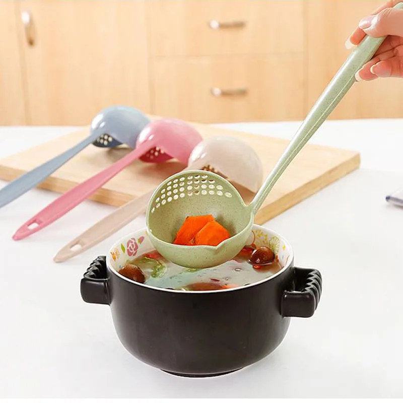 2 in 1 Creative Wheat Straw Soup Spoon Long Handle Lovely Porridge