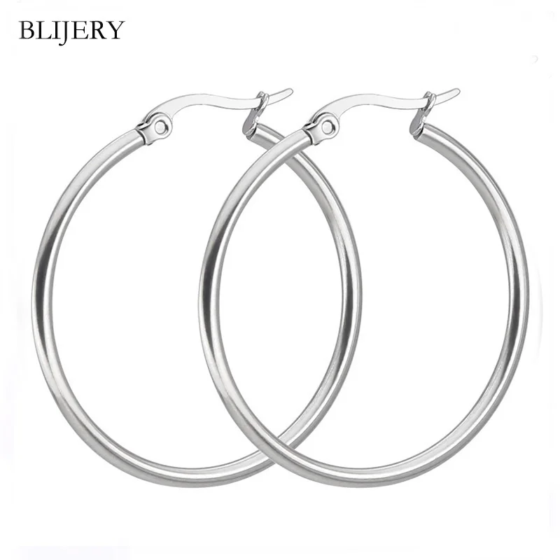 

BLIJERY Trendy Big Hoop Earrings for Women Smooth Stainless Steel Circle Earrings Celebrity Aros Earrings Party Jewelry Gifts