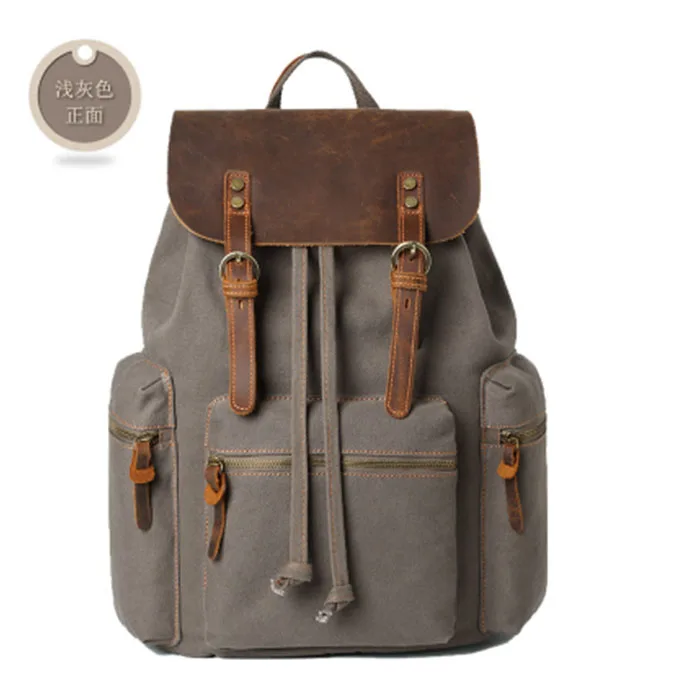 schwarz Leinwand kakifarbig Laptop Schwarzen Khaki Große Daypack grau Grau Rucksäcke Schwarzes grau Jungen dunkles Kapazität Rucksack Für brown Schultaschen Männer 04qH7w0