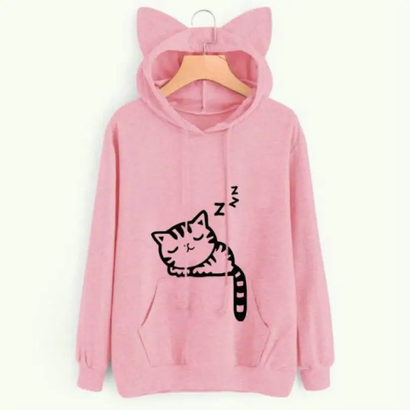  KANCOOLD T-Shirt high quality Cotton Printing Cat Long Sleeve Hoodie slim t-shirt Hooded Pullover T