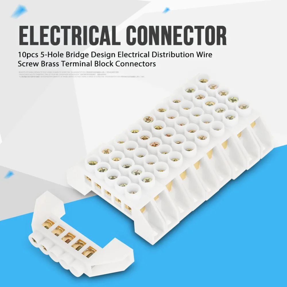 10 шт 5-дырочный мост дизайн электрические распределительные кабели Винт латунный клеммные колодки