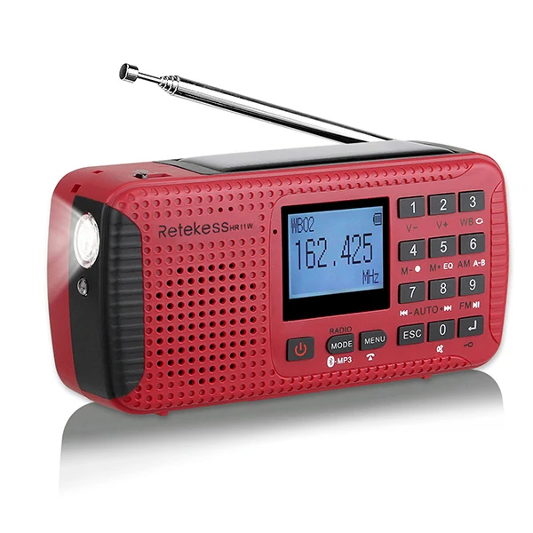 RETEKESS HR11W NOAA погодное радио FM AM аварийный SOS ручной Солнечный приемник с Bluetooth MP3 плеер цифровой рекордер