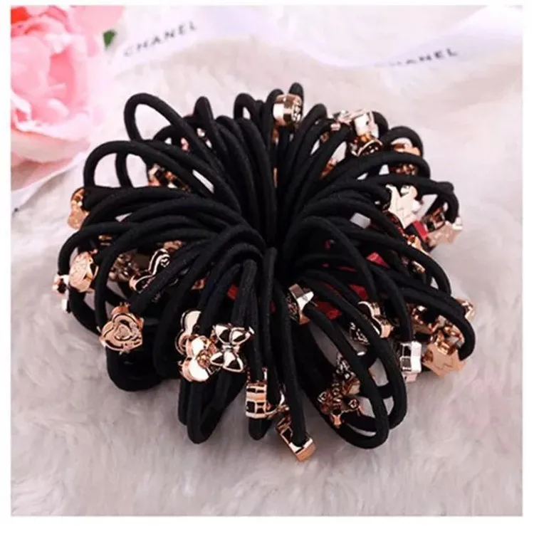 

10pcs hair rings gold beads hair accessories fashion rubber band headgear rubber band small gift factory wholesale