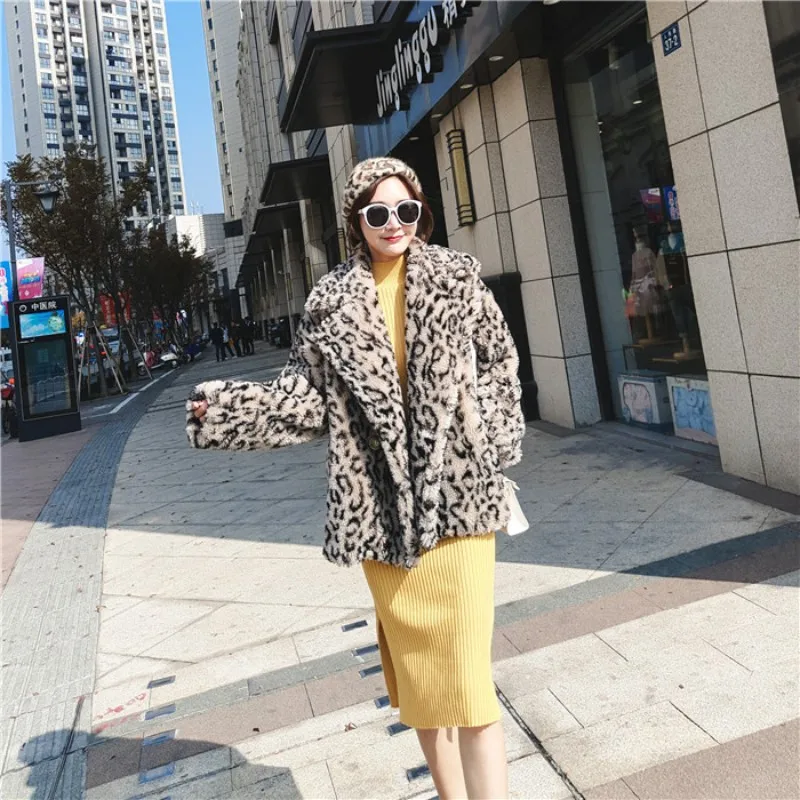 Top Leopard Short Fashion Real Lamb Fur Coats Women Casual Thick Warm Natural Sheep Fur Coat Ladies Lapel Shearling Jacket Female 3