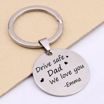 

Customized Name Keychain Engraved Heart Drive Safe Dad We Love You Special Key Holder For Father Driver Safe Keyring Gifts