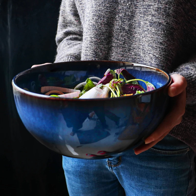 Buy KINGLANG 2400ml Ceramic Deep Blue Salad Bowl