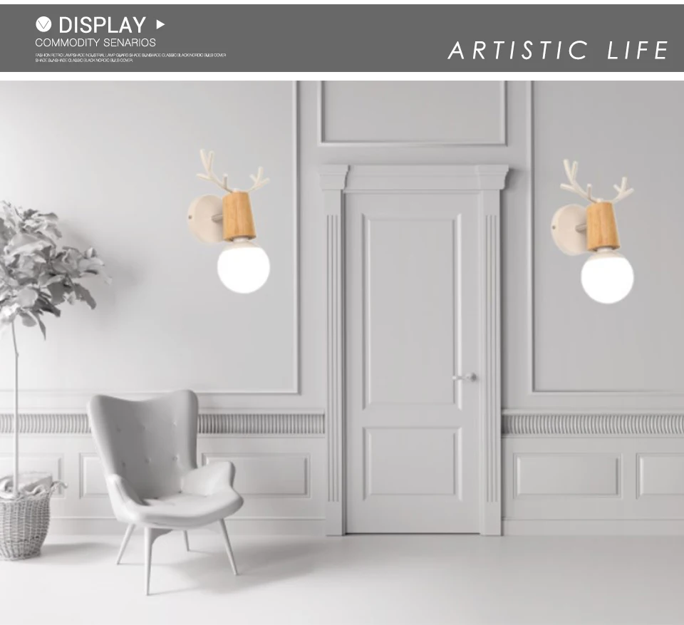 Современный Креативный металлический светодиодный настенный светильник 220 V черный/белый шофар Деревянные Настенные светильники для Обеденная исследование E27 Nordic Спальня Wandlamp