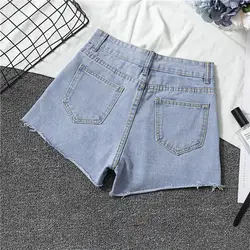 Новое поступление летние джинсовые короткие женские 2019 модные с высокой талией Короткие повседневные джинсы с буквенным принтом