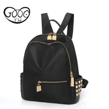 Gold hardware accessories rivets decorated backpack women luxury brand duffle bag nylon solid color travel shoulder bags