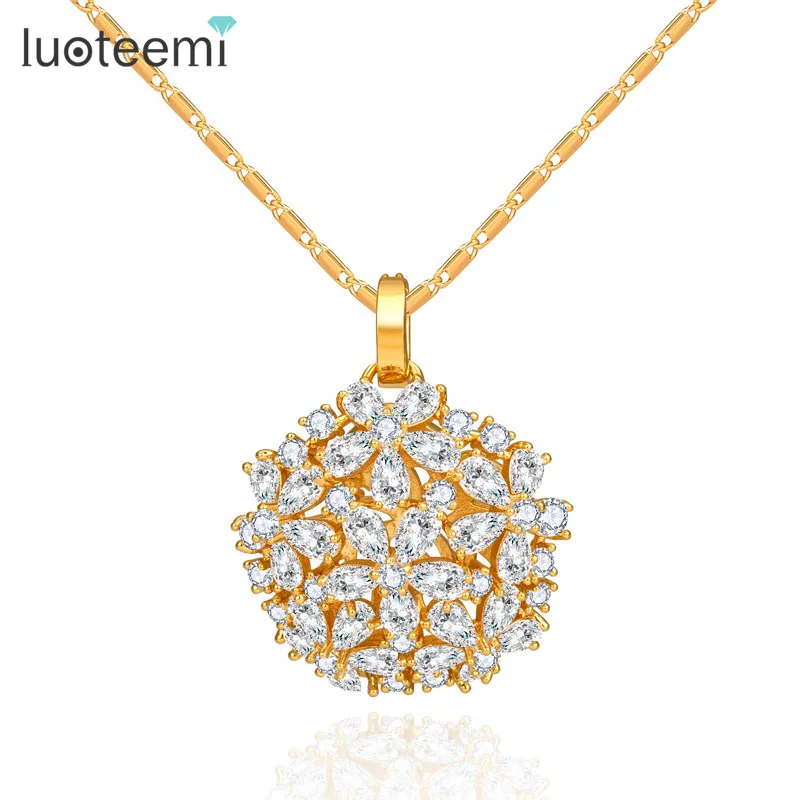 LUOTEEMI Fashion Female New Flower Zircon Stone Pendant Necklace Women Fancy Luxury Chain Necklace font b