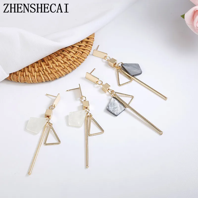 

White color long chain geometric earring drop Korea style metal triangle earring for women girl simple ear jewelry accessories