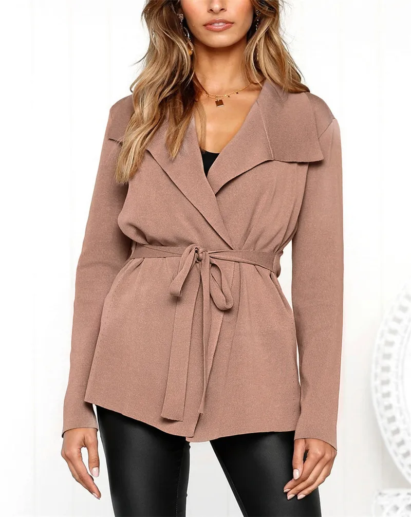 Gladiolus Fashion 2018 Autumn Winter Sweater Women Long Sleeve Turn-Down Collar Belt Tunic Women Knitted Sweater Long Cardigan  (11)