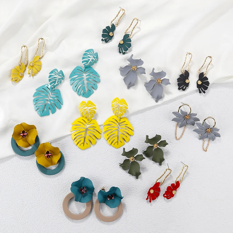 

AENSOA Multiple Unique Design Colorful Flowers Drop Earrings For Women Personalized Floral Dangle Earrings Fashion Jewelry Gift