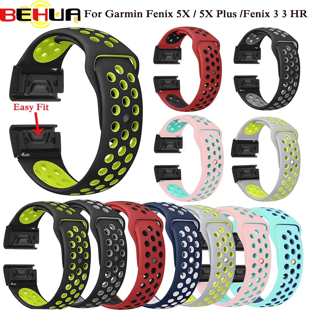 

26mm Wristband with Connector Quick Release Sport Silicone Watch Band Strap for Garmin Fenix 5X/5X Plus/3 3 HR Smart Watch Belt