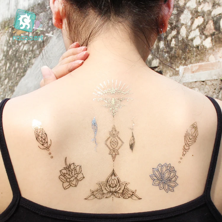 Hot Flash Metallic Waterproof Temporary Tattoo Gold Silver Tatoo Women Elephant Butterfly Mandala Flower Design Tattoo sticker