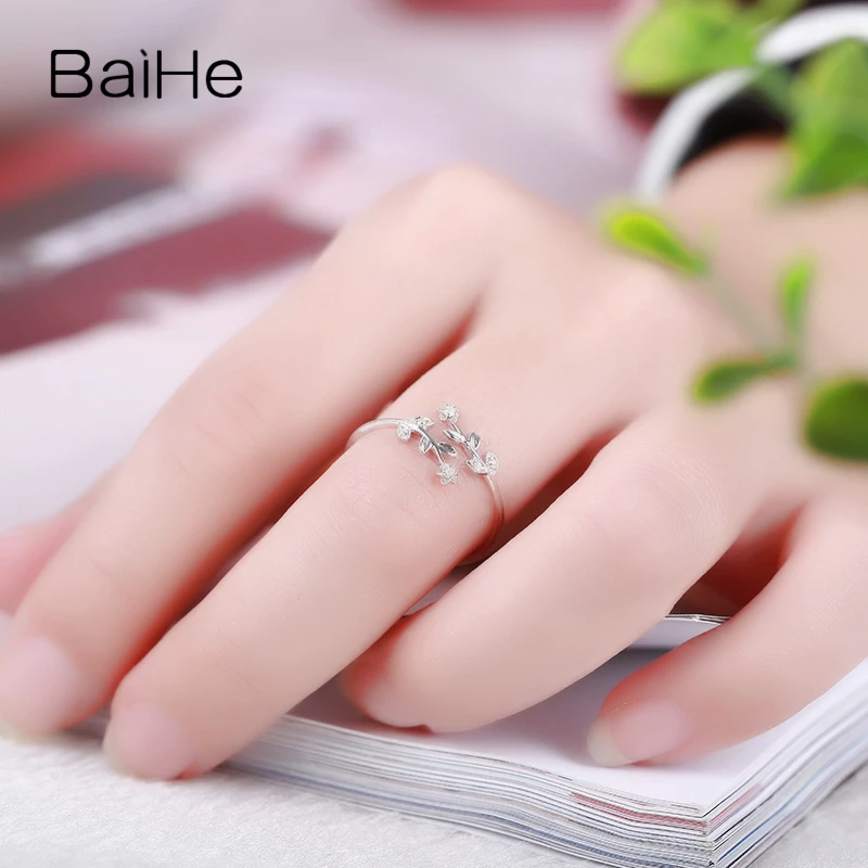 BAIHE Solid 18 К из белого золота(AU750) 0.04ct круглая огранка из натуральной бриллиантами Обручение Для женщин Мода Fine Jewelry подарок кольцо