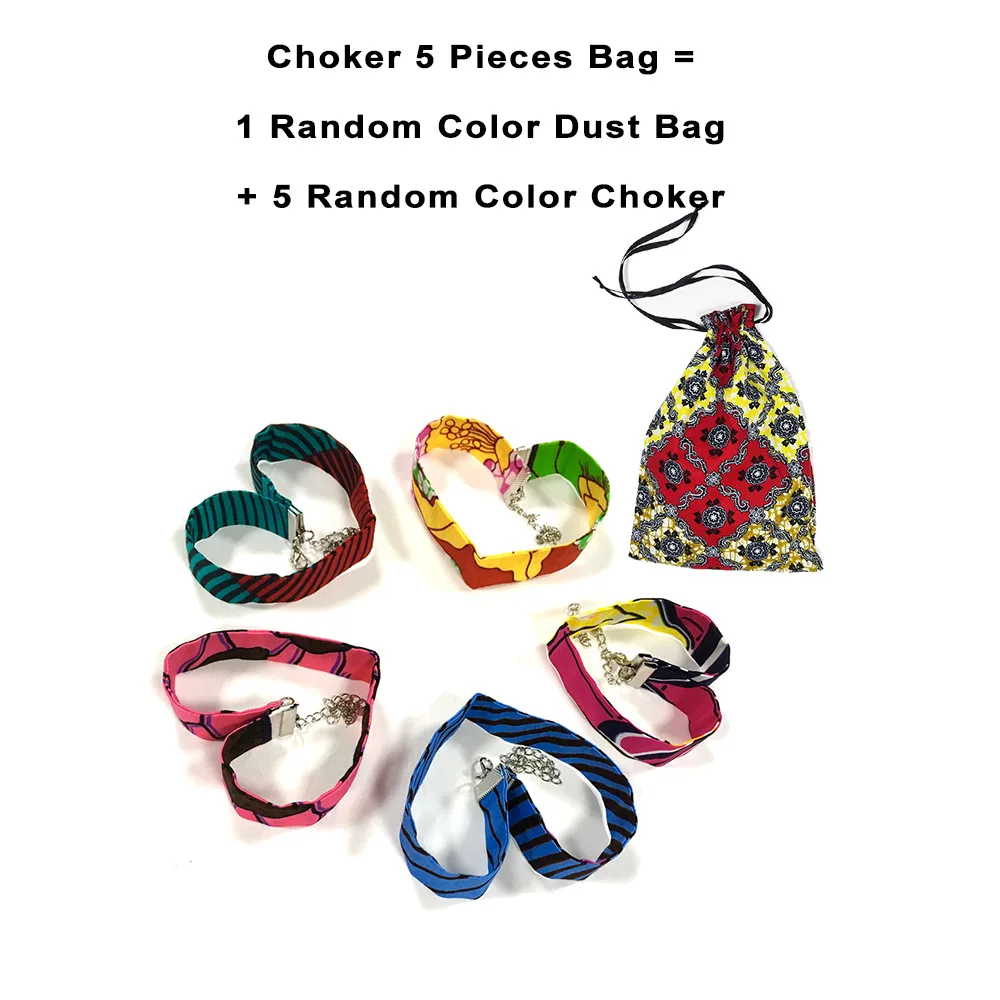 

Shenbolen African Choker Fashion Ankara Style Necklace 3/5inch*13inch Wax Printing 5 Choker+1 Bag Random Color