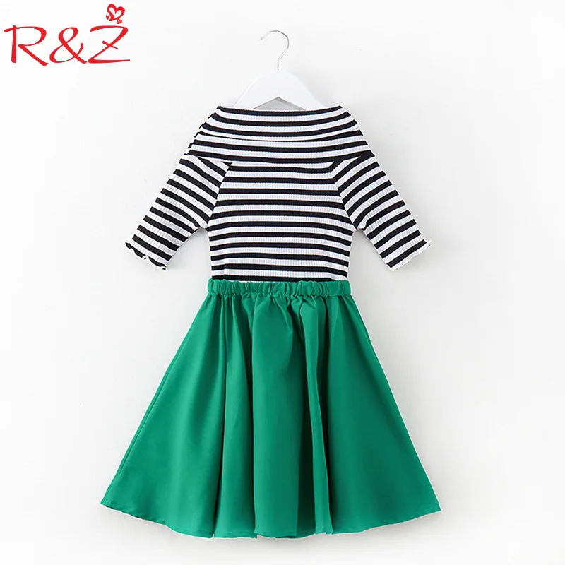 

R&Z Girls' Dress In Summer 2018 Fashion Cotton Princess Stripes Dress In New Style Children's Clothing Splicing 5-13years k1
