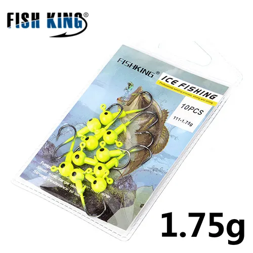 Крючок для подледной рыбалки FISH KING, 10 шт., красный/желтый/белый, 1,75 г/2,5 г, джиг, голова, свинцовая, жесткая приманка, крючки для зимней рыбалки - Цвет: yellow 1.75g