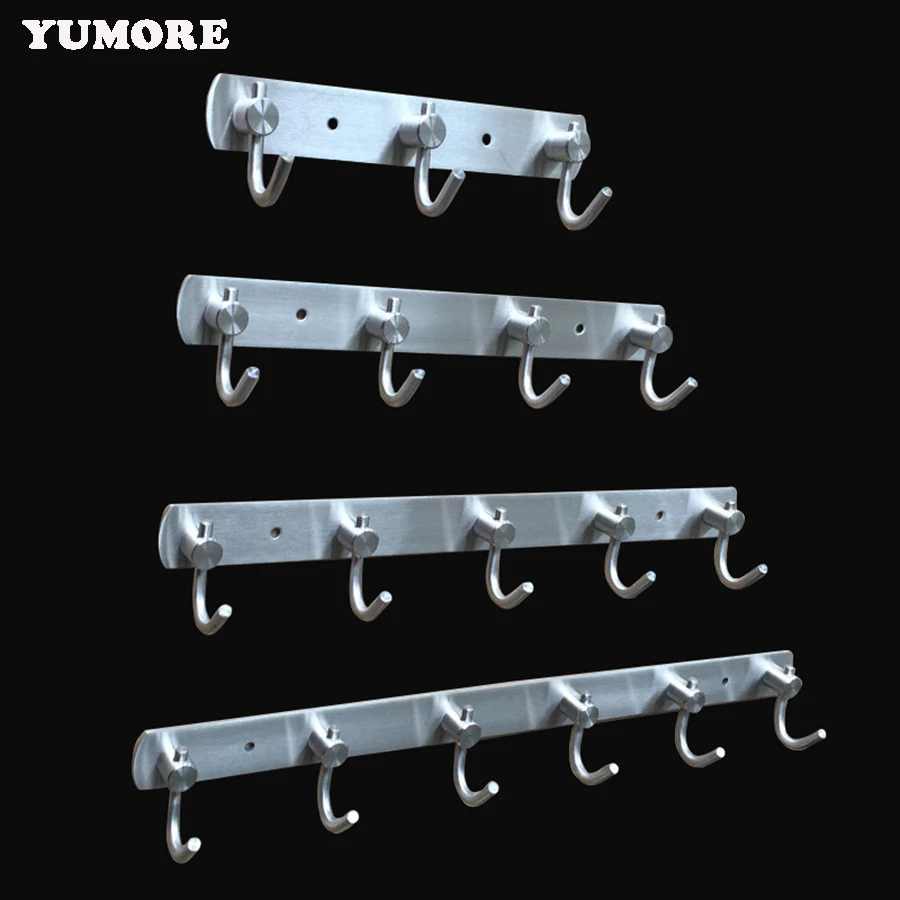 3 to 8 Hooks Wall Mounted Coat Robe Hat Hook Hanger Towel Rack Stainless Steel
