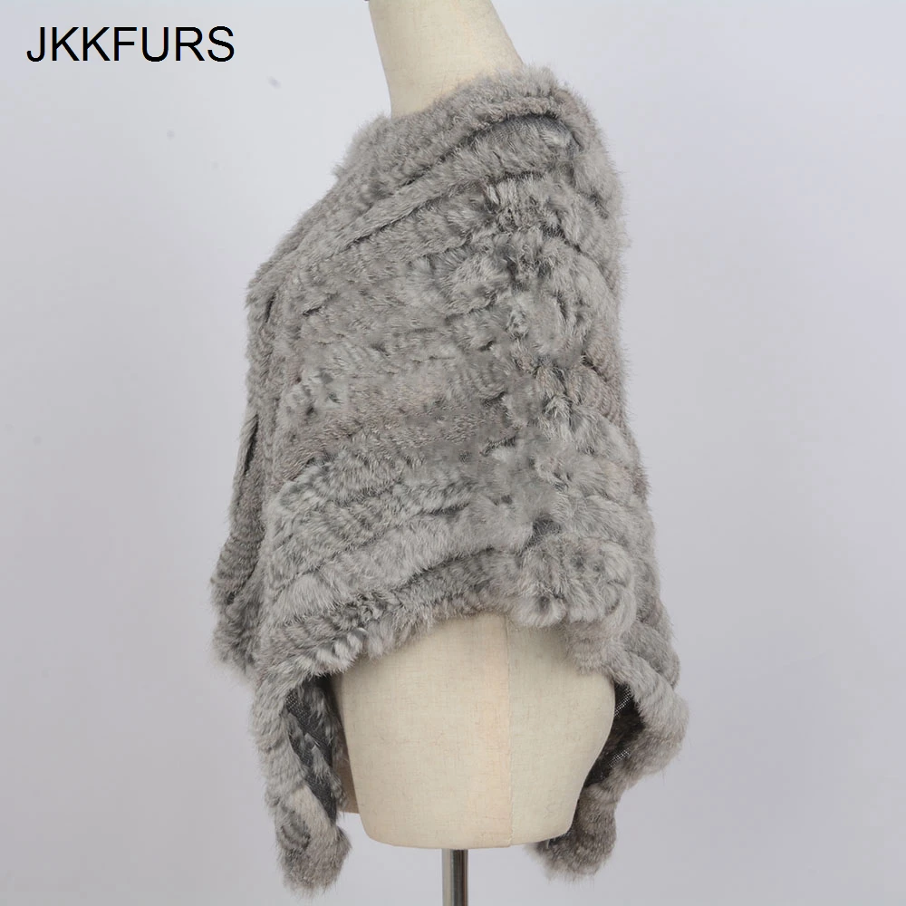 Womens Knitted Poncho Real Rabbit Fur Fashion Style Winter Autumn Warm Fur Shawl Ladies Top Quality Cape S1071S