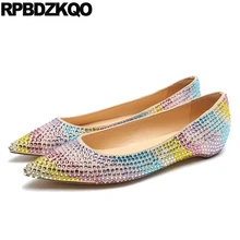 Слипоны на плоской подошве; женские красивые сверкающие радужные стразы с острым носком; коллекция года; Женская обувь в европейском стиле; Прямая поставка; сезон весна-осень