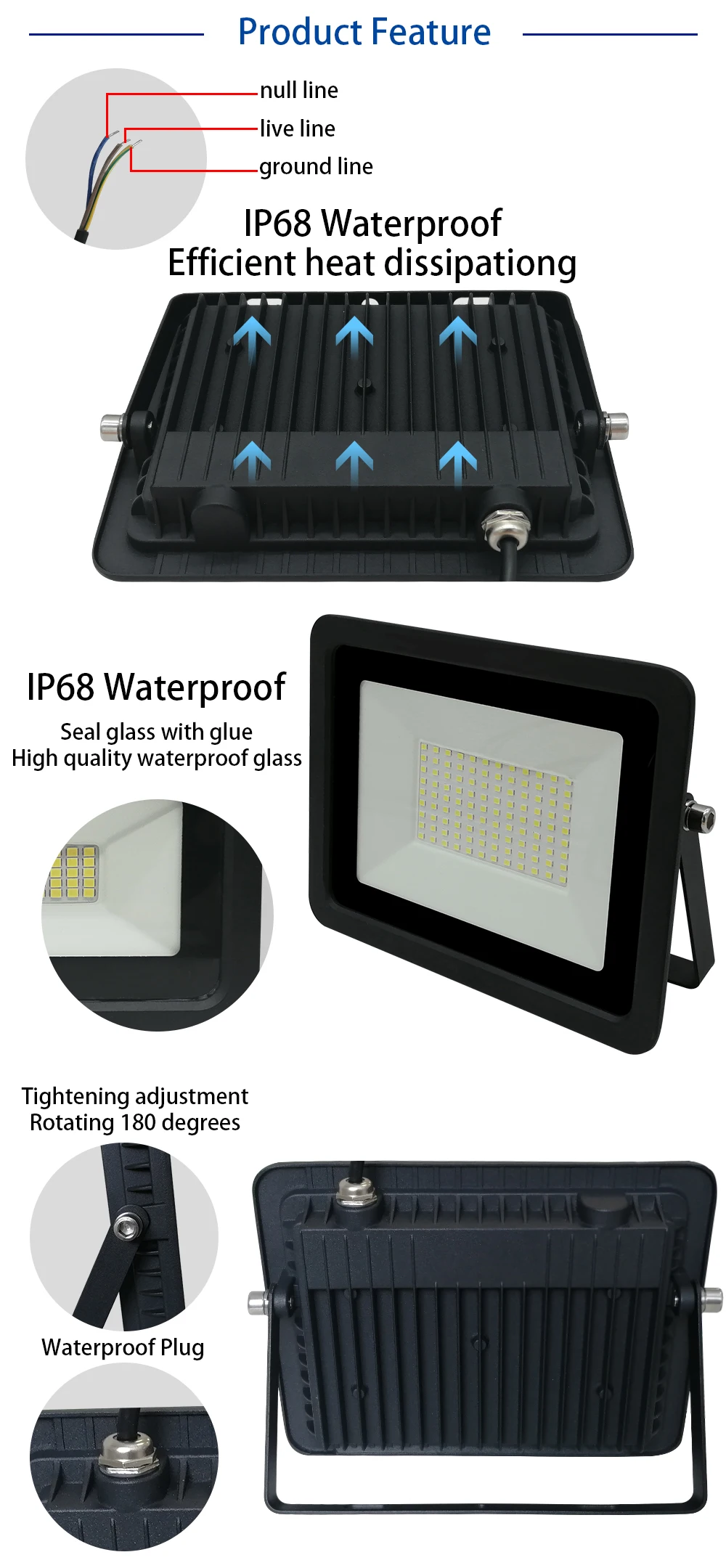 LED Flood Light 110V/220V Outdoor Spotlight Floodlight 10W 20W 30W 50W 100W Wall Lamp IP68 Waterproof Garden Lighting security flood lights