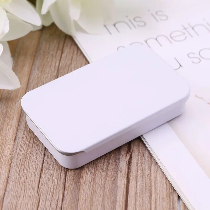 

Metal Tin Rectangle Mini Jewelry Storage Box Case Candy Coin Key Organizer Sliding Cover Organizer Small Items Containers