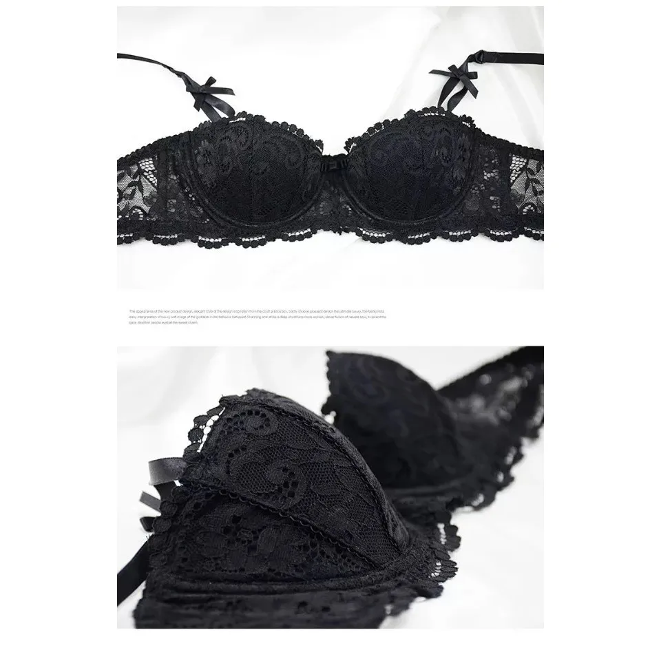 CINOON New plus size women sexy bra set intimates embroidery half cup lingerie thin temptation and panty with Garters Sets 37