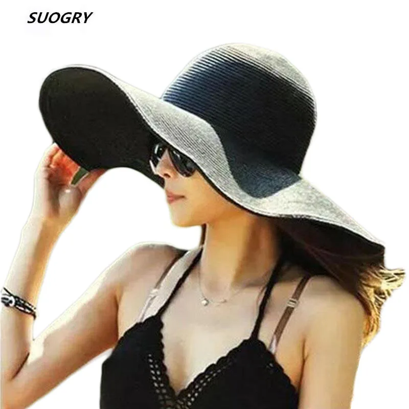 Летние модные соломенные шляпы, повседневные, для отдыха, путешествий, с широкими полями, солнечные шапки складные, пляжные шляпы для женщин с большими головами