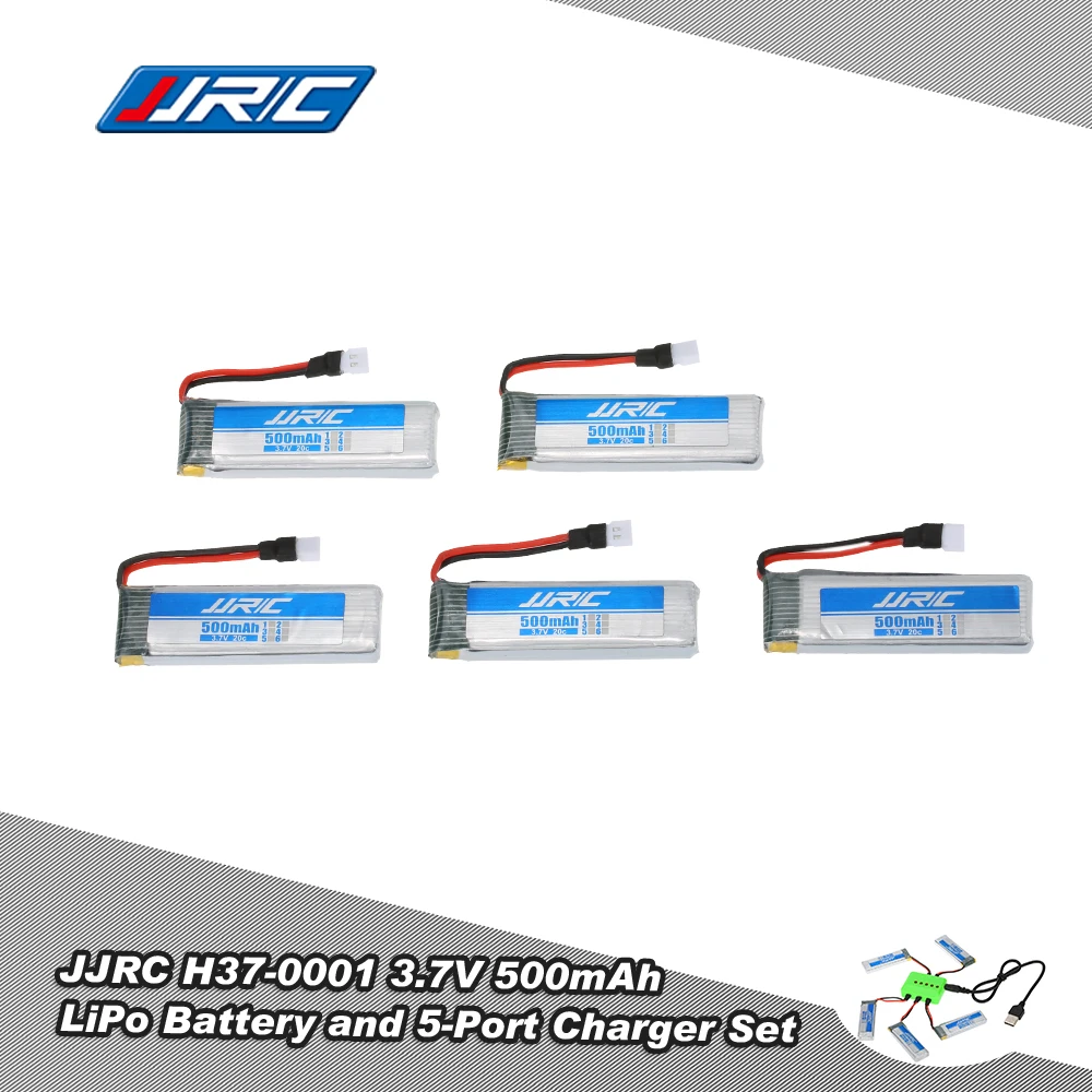 

5Pcs JJRC H37-0001 3.7V 500mAh 20C LiPo Battery and 5-Port Charger Set for JJRC H37 E50 Selfie Drone RC Quadcopter