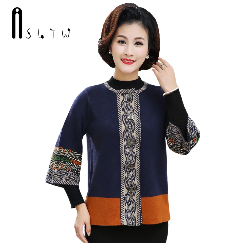 

ASLTW Women's Winter Sweater New Casual Knitting Female Cardigan O Neck Single Breasted Geometric Women Sweater Outwear Coat